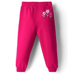 Babyhug Knit Premium Light Gauge 100% Cotton Terry Full Sleeves Top & Lounge Pant Co-ord Set With Floral Embroidery - Fuchsia