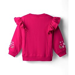 Babyhug Knit Premium Light Gauge Terry Full Sleeves Top & Lounge Pant Co-ord Set With Floral Embroidery - Fuchsia