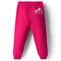 Babyhug Knit Premium Light Gauge Terry Full Sleeves Top & Lounge Pant Co-ord Set With Floral Embroidery - Fuchsia