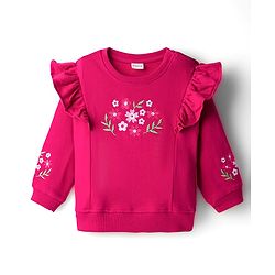Babyhug Knit Premium Light Gauge 100% Cotton Terry Full Sleeves Top & Lounge Pant Co-ord Set With Floral Embroidery - Fuchsia