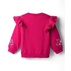 Babyhug Knit Premium Light Gauge 100% Cotton Terry Full Sleeves Top & Lounge Pant Co-ord Set With Floral Embroidery - Fuchsia