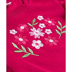 Babyhug Knit Premium Light Gauge Terry Full Sleeves Top & Lounge Pant Co-ord Set With Floral Embroidery - Fuchsia