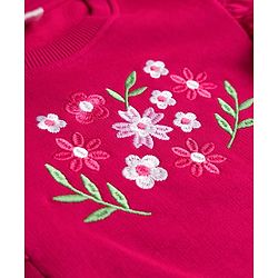Babyhug Knit Premium Light Gauge 100% Cotton Terry Full Sleeves Top & Lounge Pant Co-ord Set With Floral Embroidery - Fuchsia