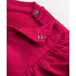 Babyhug Knit Premium Light Gauge 100% Cotton Terry Full Sleeves Top & Lounge Pant Co-ord Set With Floral Embroidery - Fuchsia