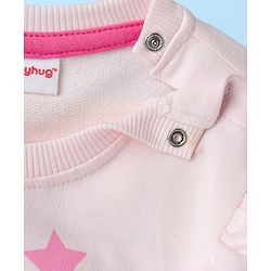 Babyhug Knit Premium Light Gauge Terry Full Sleeves Top and Lounge Pant Set With Stars Print & Frill Detailing - Pink