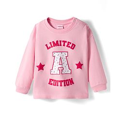 Babyhug Knit Premium Light Gauge Terry Full Sleeves Top & Pant Set With Text Print - Pink & Red