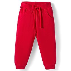 Babyhug Knit Premium Light Gauge Terry Full Sleeves Top & Pant Set With Text Print - Pink & Red
