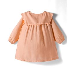 Babyhug Cotton Woven Full Sleeves Frock With Leggings With Bow Applique - Peach