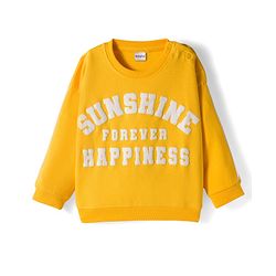 Babyhug Knit Premium Light Gauge Terry Full Sleeves Top and Jogger Set with Sunshine Forever Text Print - Yellow