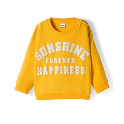 Babyhug Knit Premium Light Gauge Terry Full Sleeves Top and Jogger Set with Sunshine Forever Text Print - Yellow