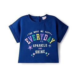 Babyhug 100% Cotton Terry Knit Half Sleeves Top & Joggers Set with Everyday Text Print - Navy Blue