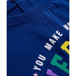 Babyhug 100% Cotton Terry Knit Half Sleeves Top & Joggers Set with Everyday Text Print - Navy Blue