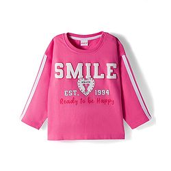 Babyhug Knit Premium Light Gauge Terry Full Sleeves Top and Joggers Set with Smile Text Print - Pink