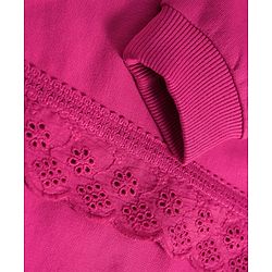 Babyhug Knit Premium Light Gauge Terry Full Sleeves Solid Color Top & Joggers Set with Lace Frill Detailing - Maroon