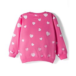 Babyhug Knit Premium Light Gauge Terry Full Sleeves Top and Joggers Set with Heart & Animal  Print - Pink