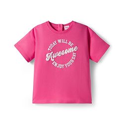 Babyhug Terry Knit Half Sleeves Top and Lounge Pant Set with Today Will Be Awesome Text Print - Pink