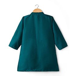 Babyhug Cotton Woven Full Sleeves Kurta Dhoti Set with Borcade Jacket & Floral Embroidery - Teal Blue