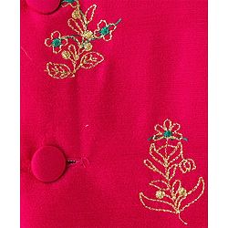 Babyhug Cotton Woven Full Sleeves Kurta Dhoti Set with Borcade Jacket & Floral Embroidery - Teal Blue