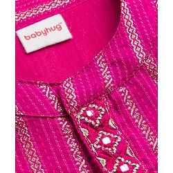 Babyhug Cotton Woven Full Sleeves Kurta Dhoti Set with Dobby Embroidery - Fuchsia