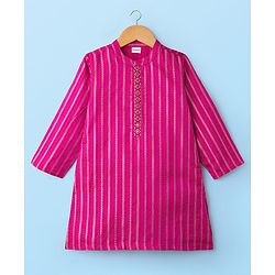 Babyhug Cotton Woven Full Sleeves Kurta Dhoti Set with Dobby Embroidery - Fuchsia