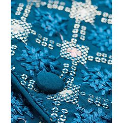 Babyhug Woven Full Sleeves Kurta Pajama Set with Jacket Embroidery & Sequin Detailing - Teal Blue