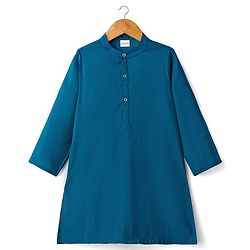 Babyhug Woven Full Sleeves Kurta Pajama Set with Jacket Embroidery & Sequin Detailing - Teal Blue