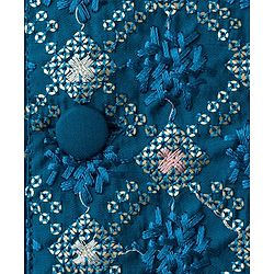 Babyhug Woven Full Sleeves Kurta Pajama Set with Jacket Embroidery & Sequin Detailing - Teal Blue