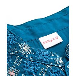 Babyhug Woven Full Sleeves Kurta Pajama Set with Jacket Embroidery & Sequin Detailing - Teal Blue