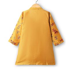 Babyhug Cotton Woven Full Sleeves Deer & Floral Embroidered Kurta Dhoti Set - Mustard