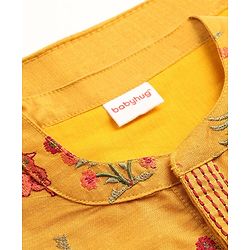 Babyhug Cotton Woven Full Sleeves Deer & Floral Embroidered Kurta Dhoti Set - Mustard