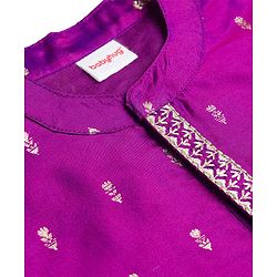 Babyhug Woven Full Sleeves Kurta Pajama Set with Floral Foil Print - Purple
