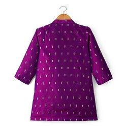 Babyhug Woven Full Sleeves Kurta Pajama Set with Floral Foil Print - Purple