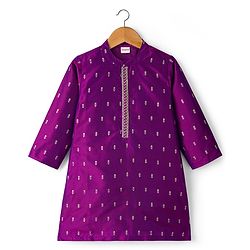 Babyhug Woven Full Sleeves Kurta Pajama Set with Floral Foil Print - Purple