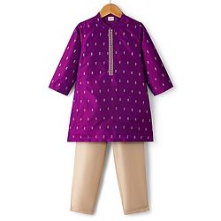 Babyhug Woven Full Sleeves Kurta Pajama Set with Floral Foil Print - Purple