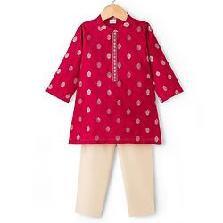 Babyhug Brocade Woven Full Sleeves Kurta Pajama Set with Motif Embroidery - Maroon