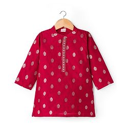 Babyhug Brocade Woven Full Sleeves Kurta Pajama Set with Motif Embroidery - Maroon