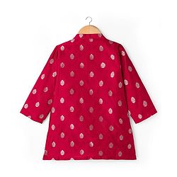 Babyhug Brocade Woven Full Sleeves Kurta Pajama Set with Motif Embroidery - Maroon