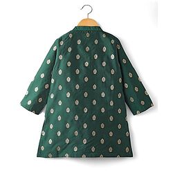 Babyhug Brocade Woven Full Sleeves Kurta Pajama Set With Floral Print - Dark Green