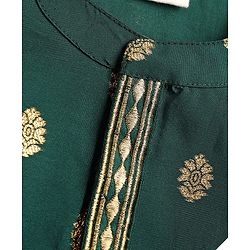 Babyhug Brocade Woven Full Sleeves Kurta Pajama Set With Floral Print - Dark Green