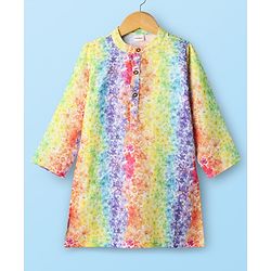 Babyhug Woven Full Sleeves Kurta Pajama Set With Floral Print - Multicolour