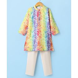 Babyhug Woven Full Sleeves Kurta Pajama Set With Floral Print - Multicolour