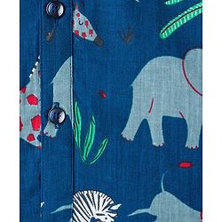 Babyhug Cambric Woven Full Sleeves Kurta Pajama Set with Animal Print - Navy Blue