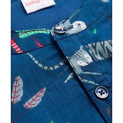 Babyhug Cambric Woven Full Sleeves Kurta Pajama Set with Animal Print - Navy Blue