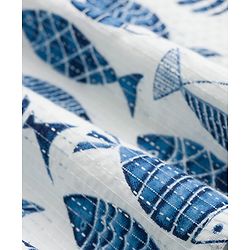 Babyhug Cambric Woven Full Sleeves Kurta Pajama Set with Fish Print - White & Blue