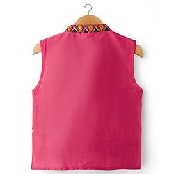 Babyhug Cotton Woven Full Sleeves Solid Kurta Pajama Set with Embroidered Nehru Jacket - Dark Pink