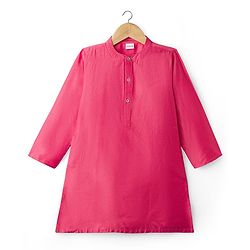 Babyhug Cotton Woven Full Sleeves Solid Kurta Pajama Set with Embroidered Nehru Jacket - Dark Pink
