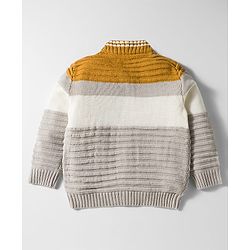 Babyhug Knit Full Sleeves Front Open Sweater with Patch Detailing & Color Block Design - Grey