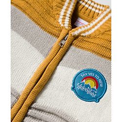 Babyhug Knit Full Sleeves Front Open Sweater with Patch Detailing & Color Block Design - Grey