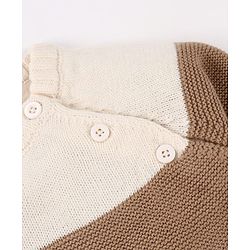 Babyhug Knit Full Sleeves Pullover Sweater with Stripe Design & Animal Patch Embroidery - Navy Blue Beige & Blue