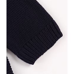 Babyhug Knit Full Sleeves Pullover Sweater with Stripe Design & Animal Patch Embroidery - Navy Blue Beige & Blue